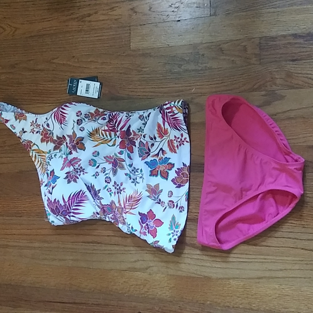 New Lauren Ralph Lauren floral one shoulder tankini.